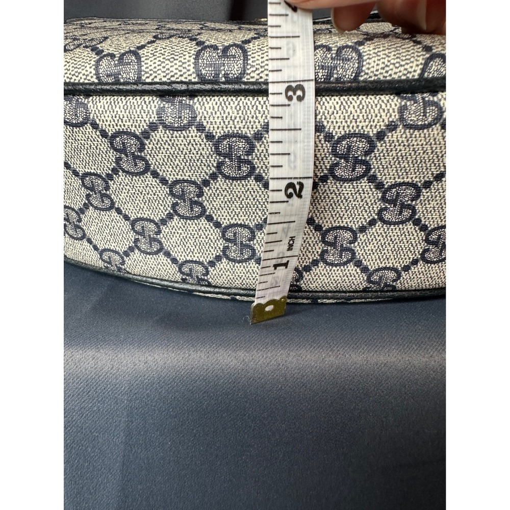 Gucci Vintage GG Supreme Monogram Crossbody Bag Navy Blue Leather Trim Italy - Picture 10 of 16